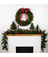 Canadian Pine Artificial Christmas Wreath with Pre-Lit Clear Lights, 30"