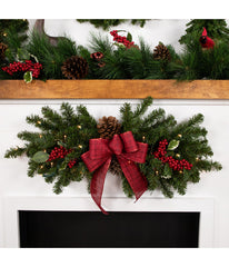 Canadian Pine Artificial Christmas Swag with Pre-Lit Clear Lights, 32"