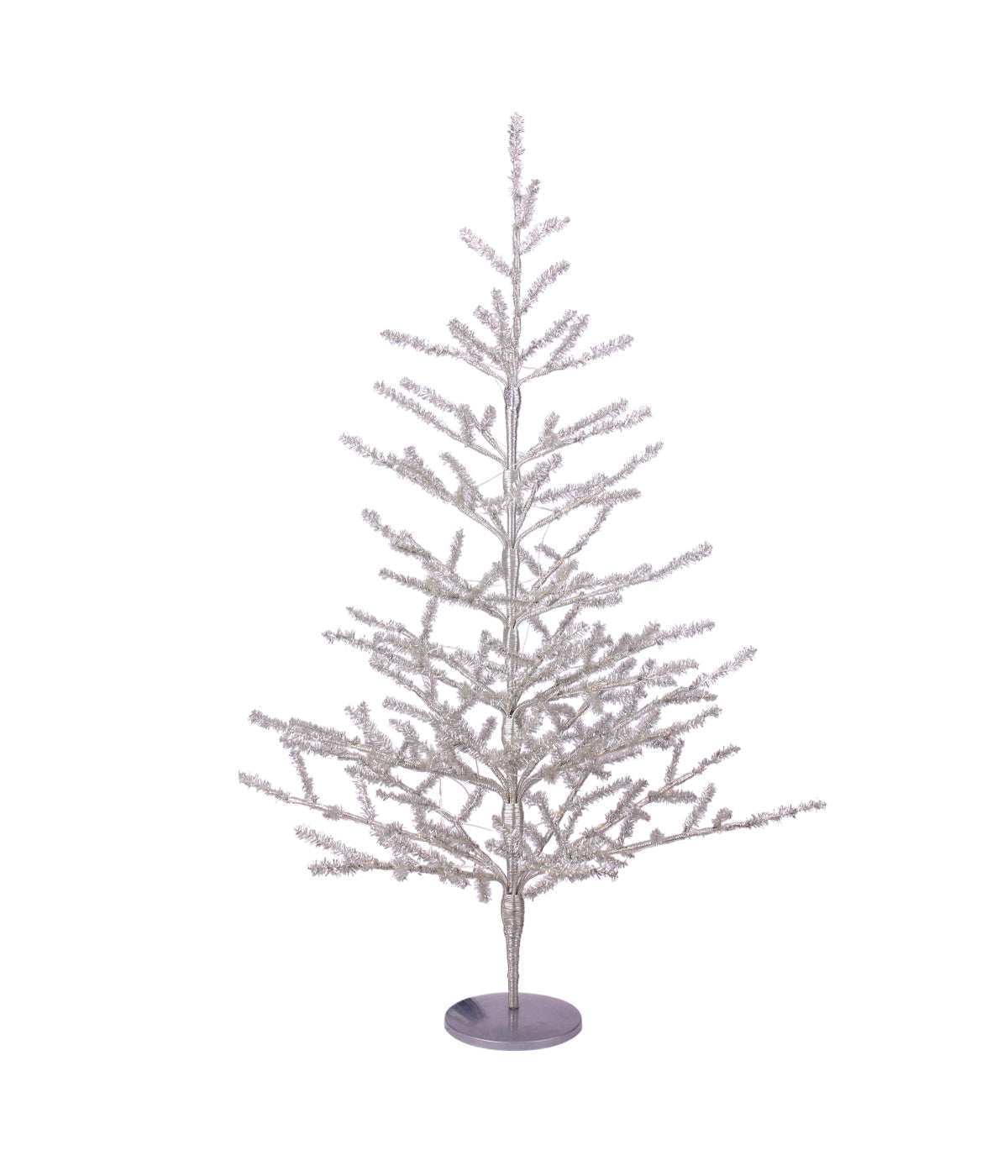  Silver Tinsel Twig Artificial Christmas Tree with Pre-Lit LED Clear Lights, 3' - Silver - Bonton