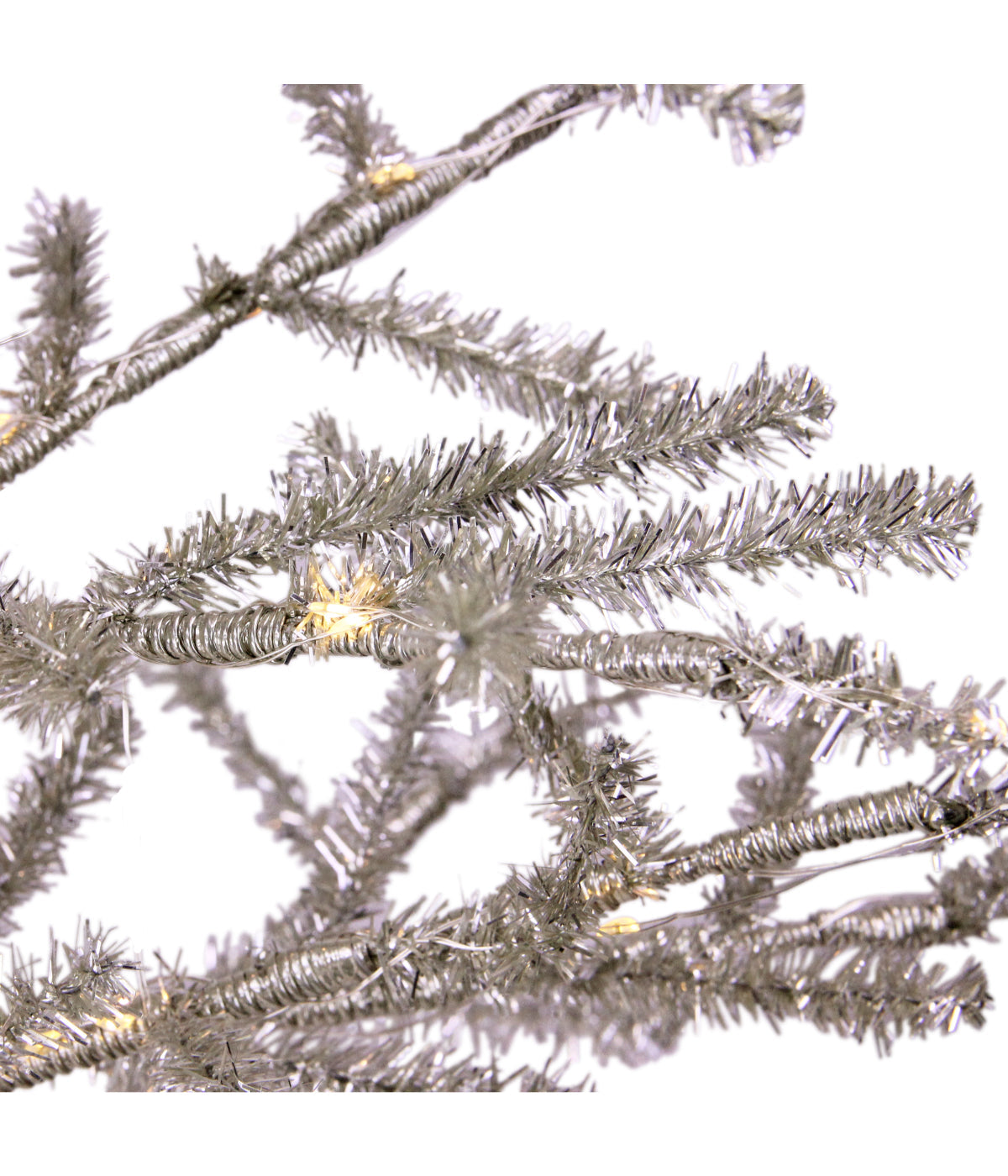  Silver Tinsel Twig Artificial Christmas Tree with Pre-Lit LED Clear Lights, 3' - Silver - Bonton