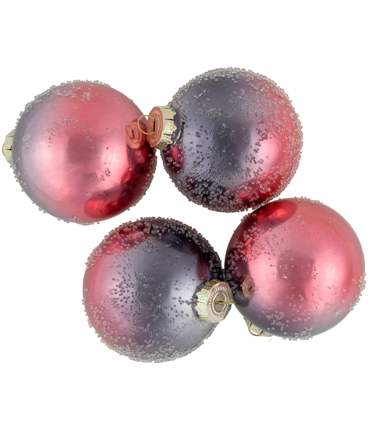  Pink & Grey Ombre Hand Blown Textured Glass Ball Christmas Ornaments Set of 4, 3.25