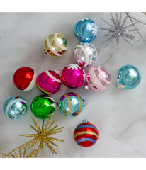 Frosted & Glittered Shiny Multi Color Christmas Ornaments Set of 12