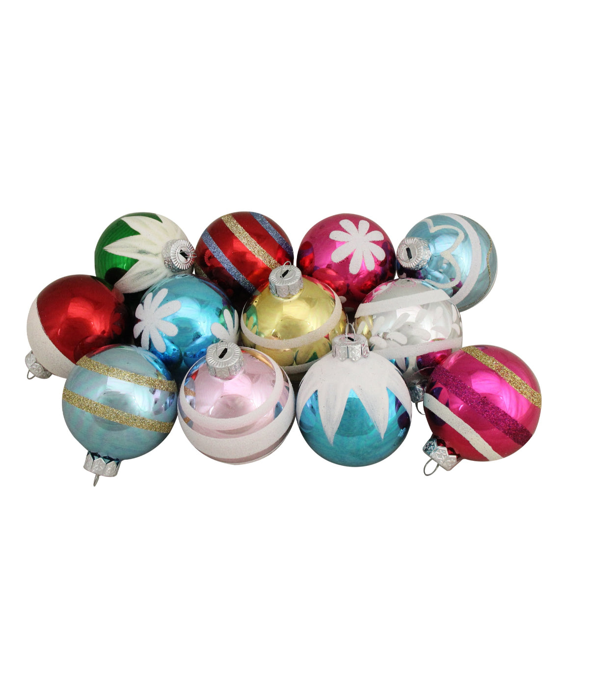  Frosted & Glittered Shiny Multi Color Christmas Ornaments Set of 12 - White - Bonton