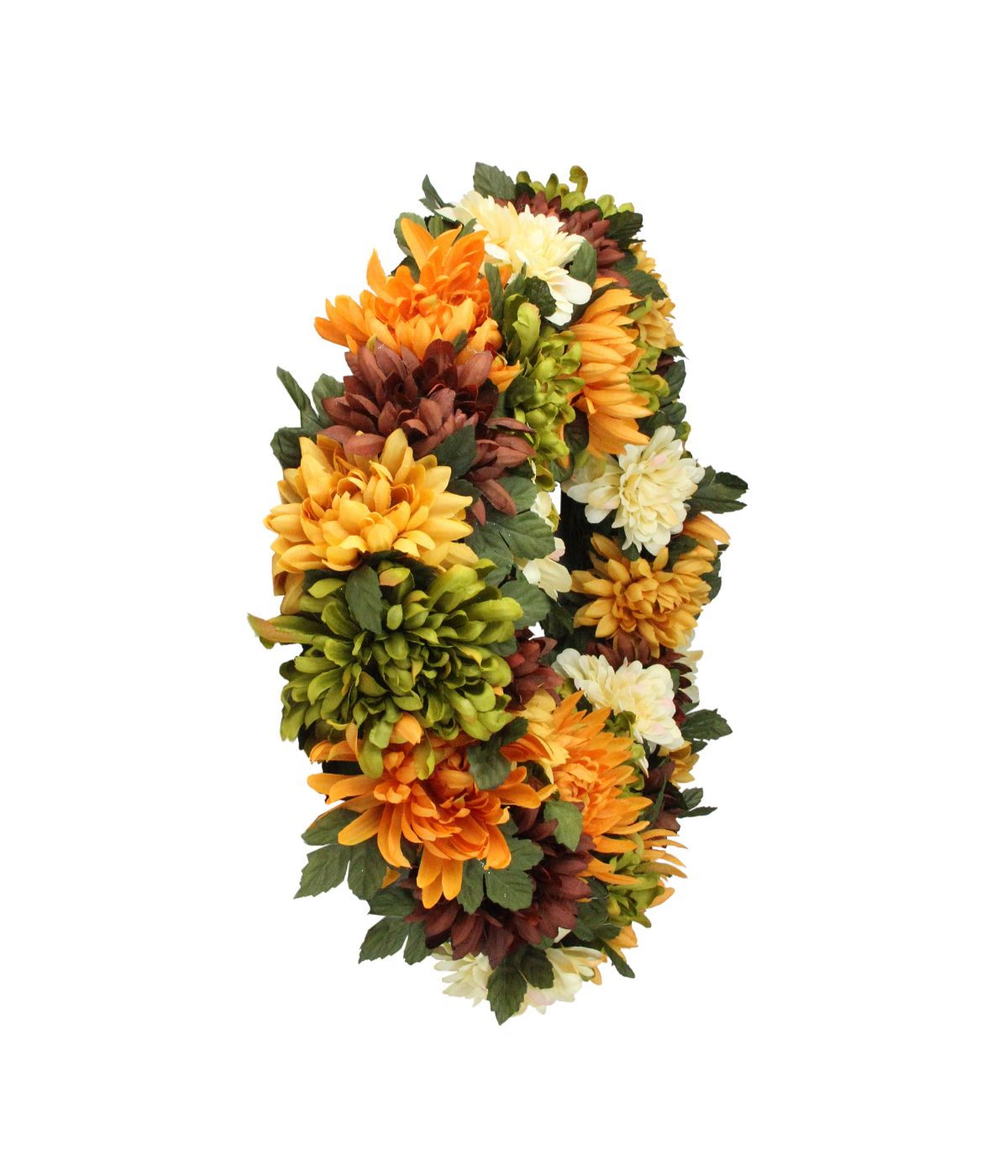  Autumn Orange and Green Chrysanthemum Artificial Thanksgiving Wreath Multi - Multi - Bonton