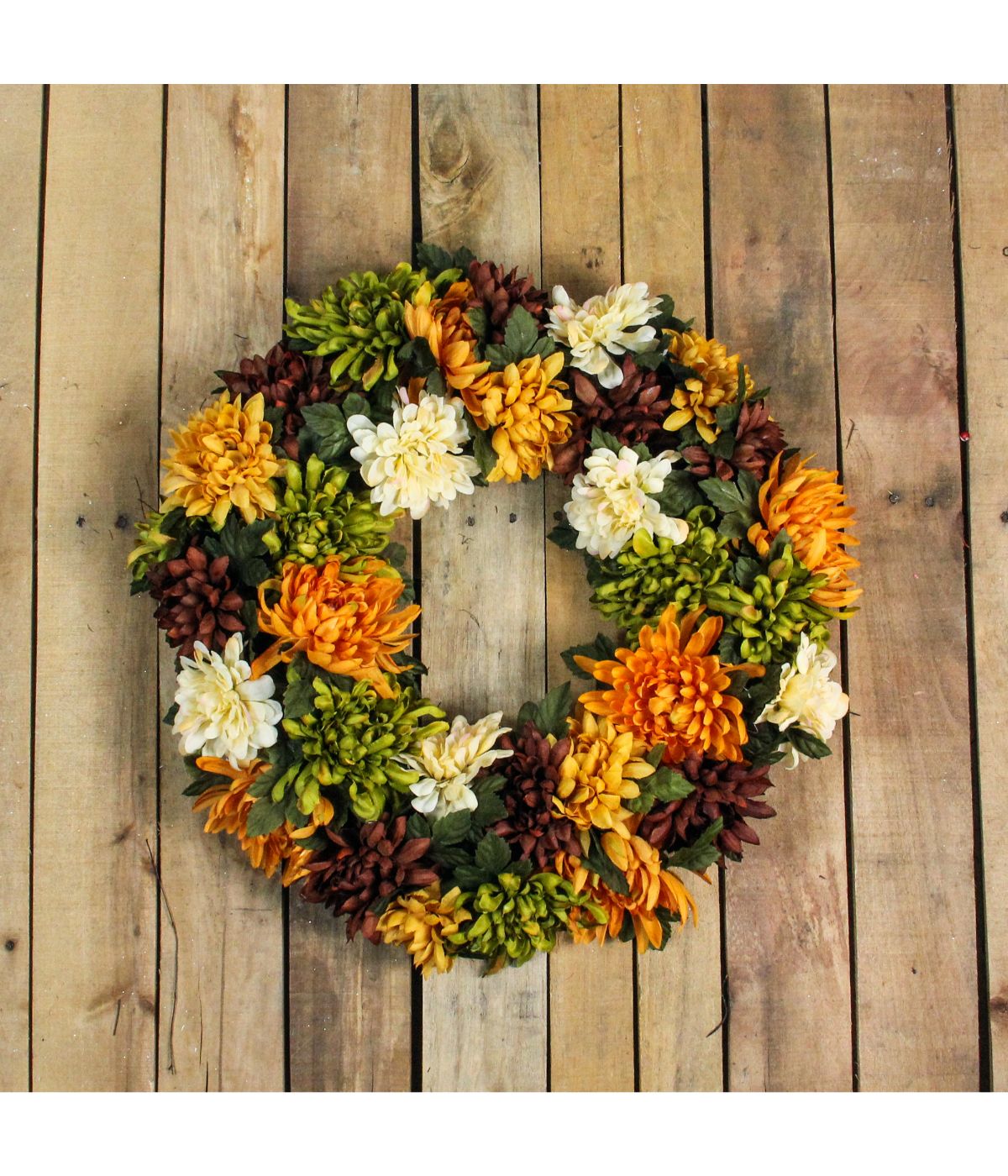  Autumn Orange and Green Chrysanthemum Artificial Thanksgiving Wreath Multi - Multi - Bonton