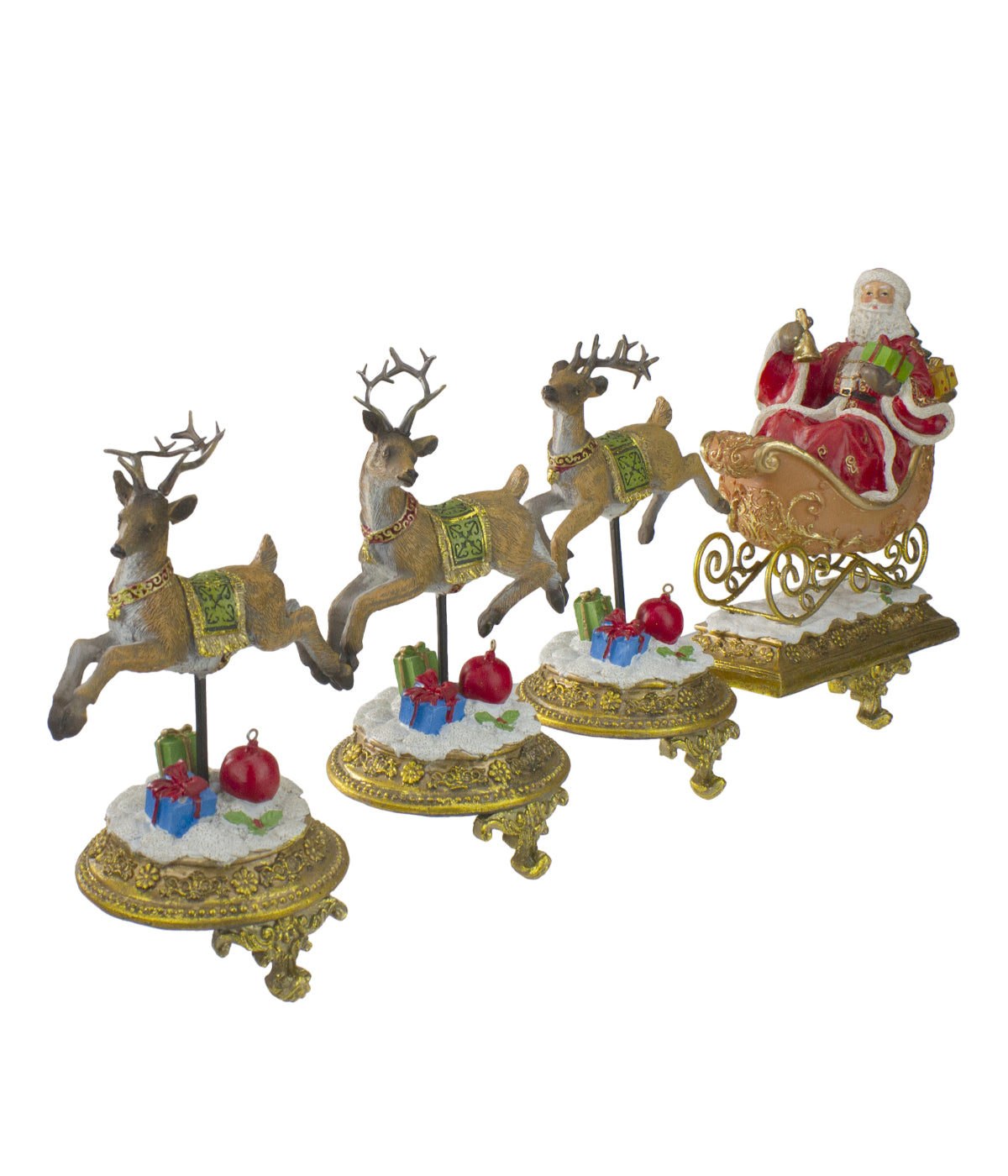  Santa & Reindeer Christmas Stocking Holders Set of 4 - Gold - Bonton