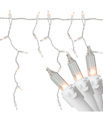 White Window Curtain Icicle Mini Christmas Light Set on White Wire 50 Count, 10.75'