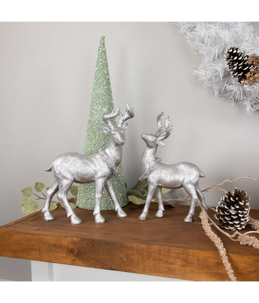 Silver Glittered Reindeer Christmas Tabletop Decoration 10.75"