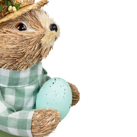 Spring Sisal Standing Easter Bunny Rabbit Figure With Robin's Egg - 10"