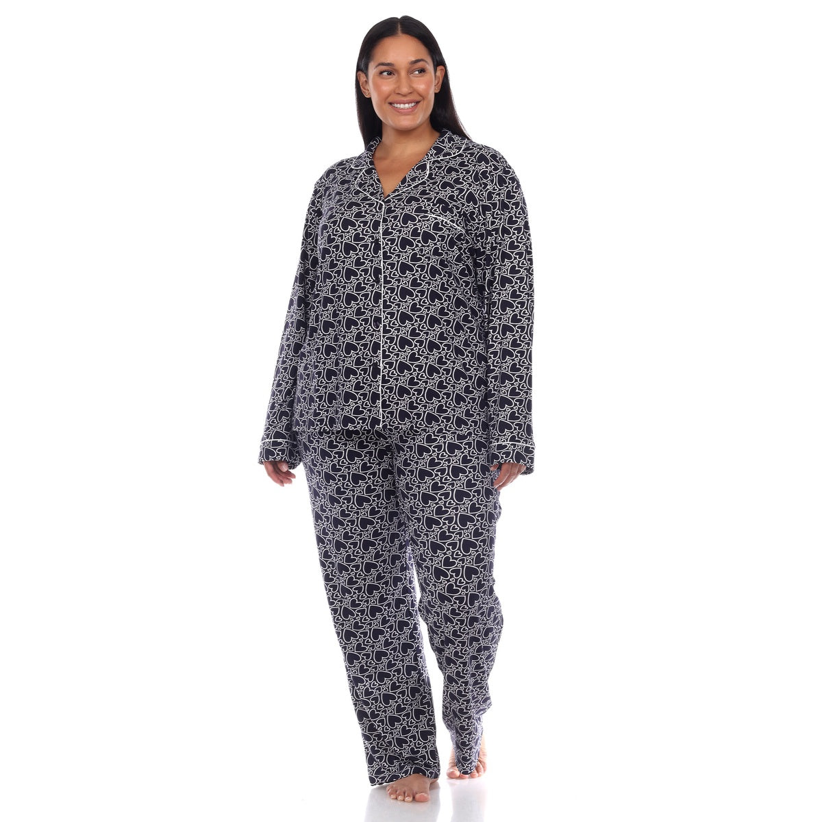  White Mark Plus Size Long Sleeve Heart Print Pajama Set - 1X - Bonton