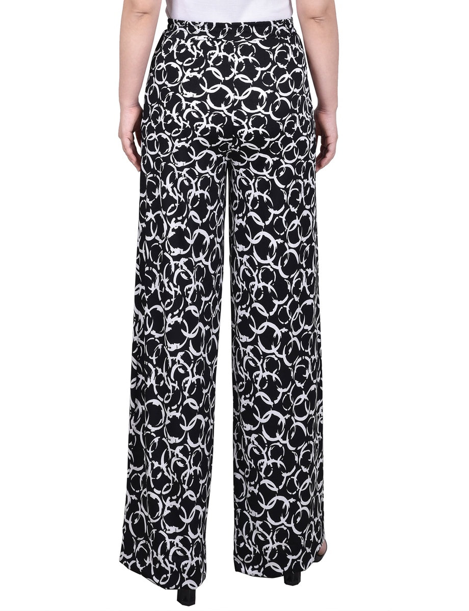  NY Collection Petite Wide Leg Pull on Pant - Black Navy Abstract - Bonton