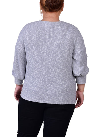 Plus Size Long Sleeve Criss Cross Neck Pullover Top