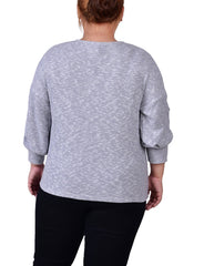 Plus Size Long Sleeve Criss Cross Neck Pullover Top