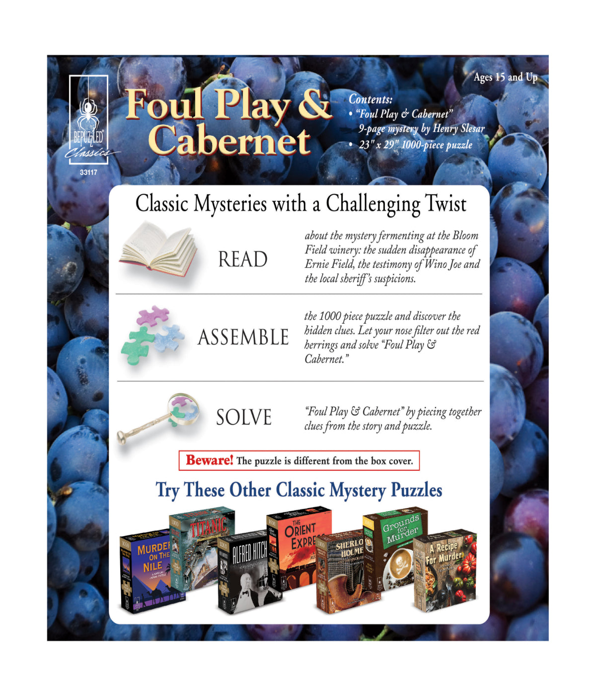  Foul Play & Cabernet Classic Mystery Jigsaw Puzzle: 1000 Pcs Multi - Multi - Bonton