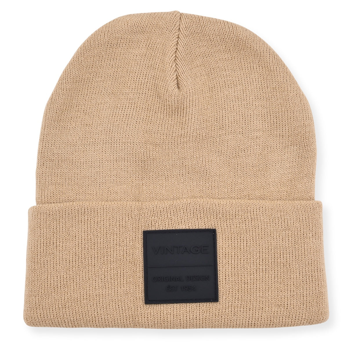  Vintage Havana Vintage Havana Beige Beanie for Women & Men | Thick Cuffed Knitted Winter Hat Beanies Unisex Skull Caps| Vintage Logo Patch - Default Title - Bonton