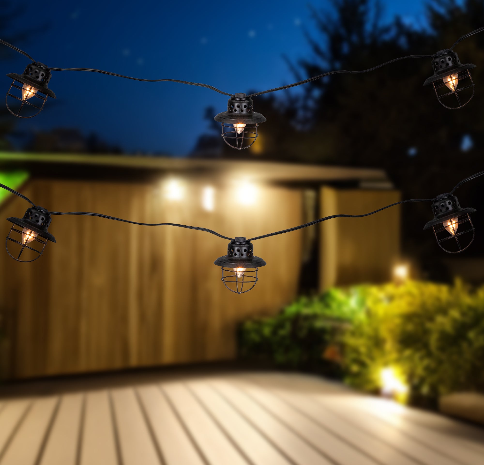  10-Count Black Caged Fisherman Lantern Patio String Light Set 9' White Wire - Black - Bonton