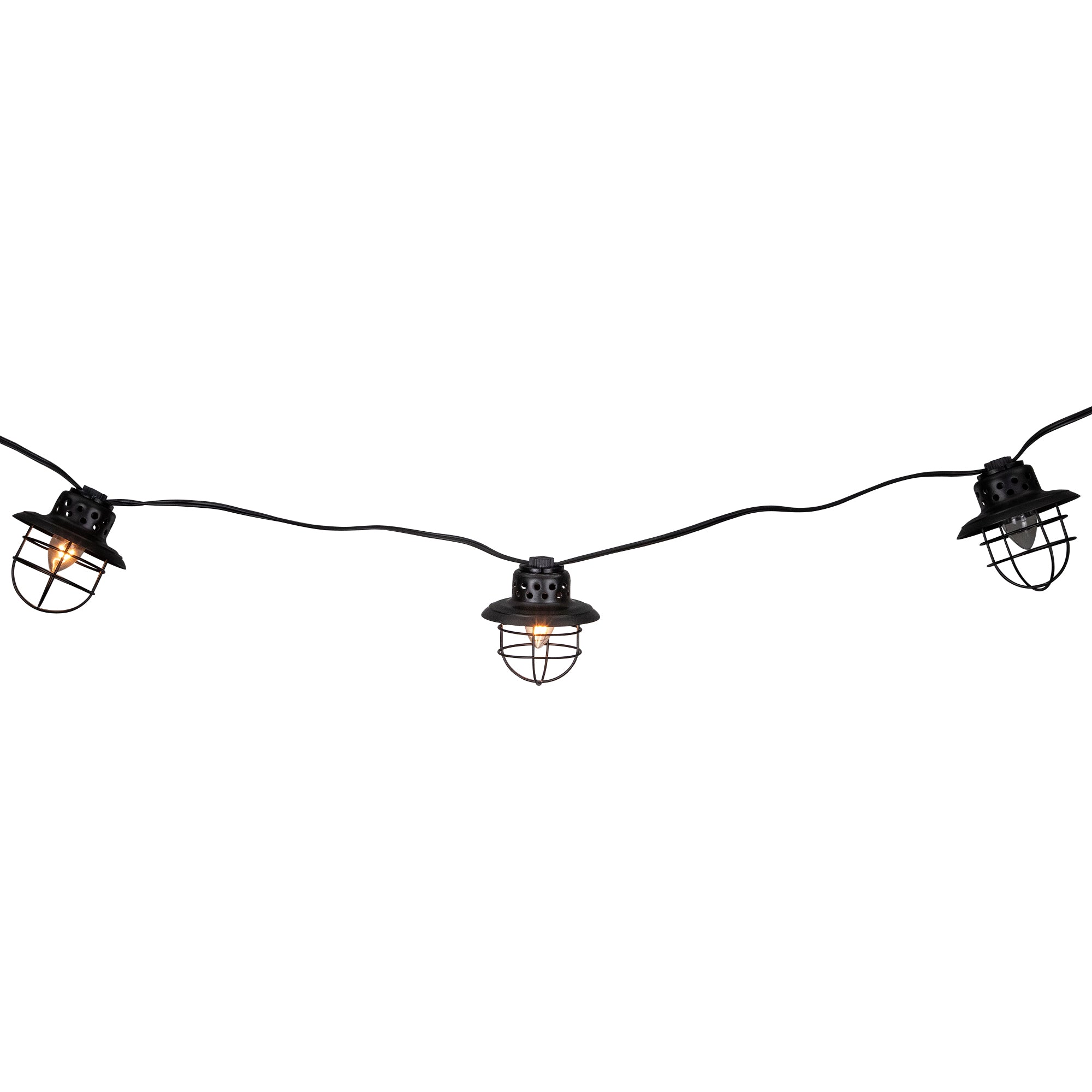  10-Count Black Caged Fisherman Lantern Patio String Light Set 9' White Wire - Black - Bonton