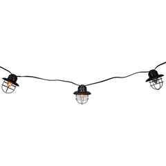 10-Count Black Caged Fisherman Lantern Patio String Light Set 9' White Wire