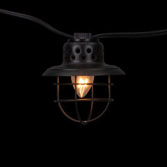 10-Count Black Caged Fisherman Lantern Patio String Light Set 9' White Wire