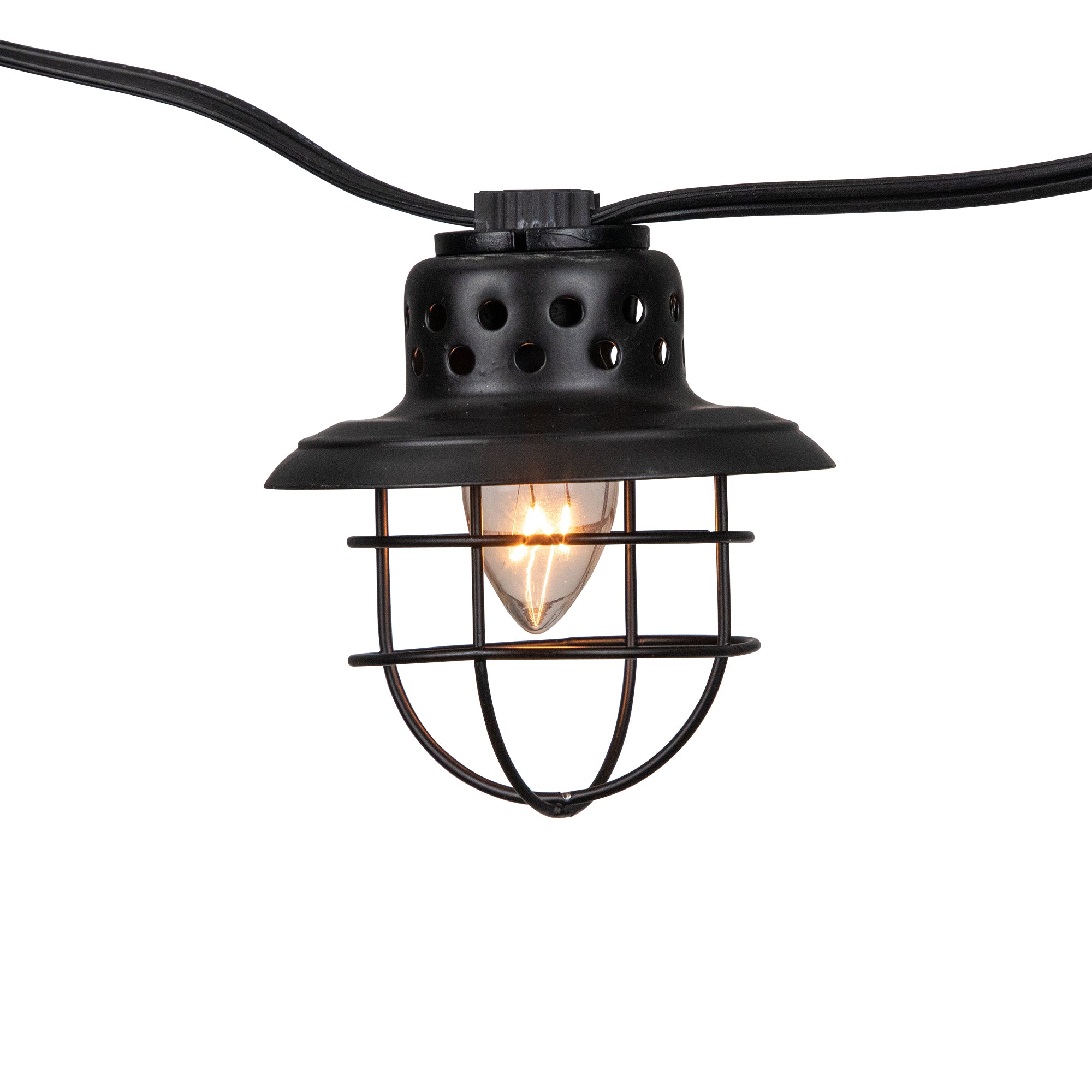  10-Count Black Caged Fisherman Lantern Patio String Light Set 9' White Wire - Black - Bonton