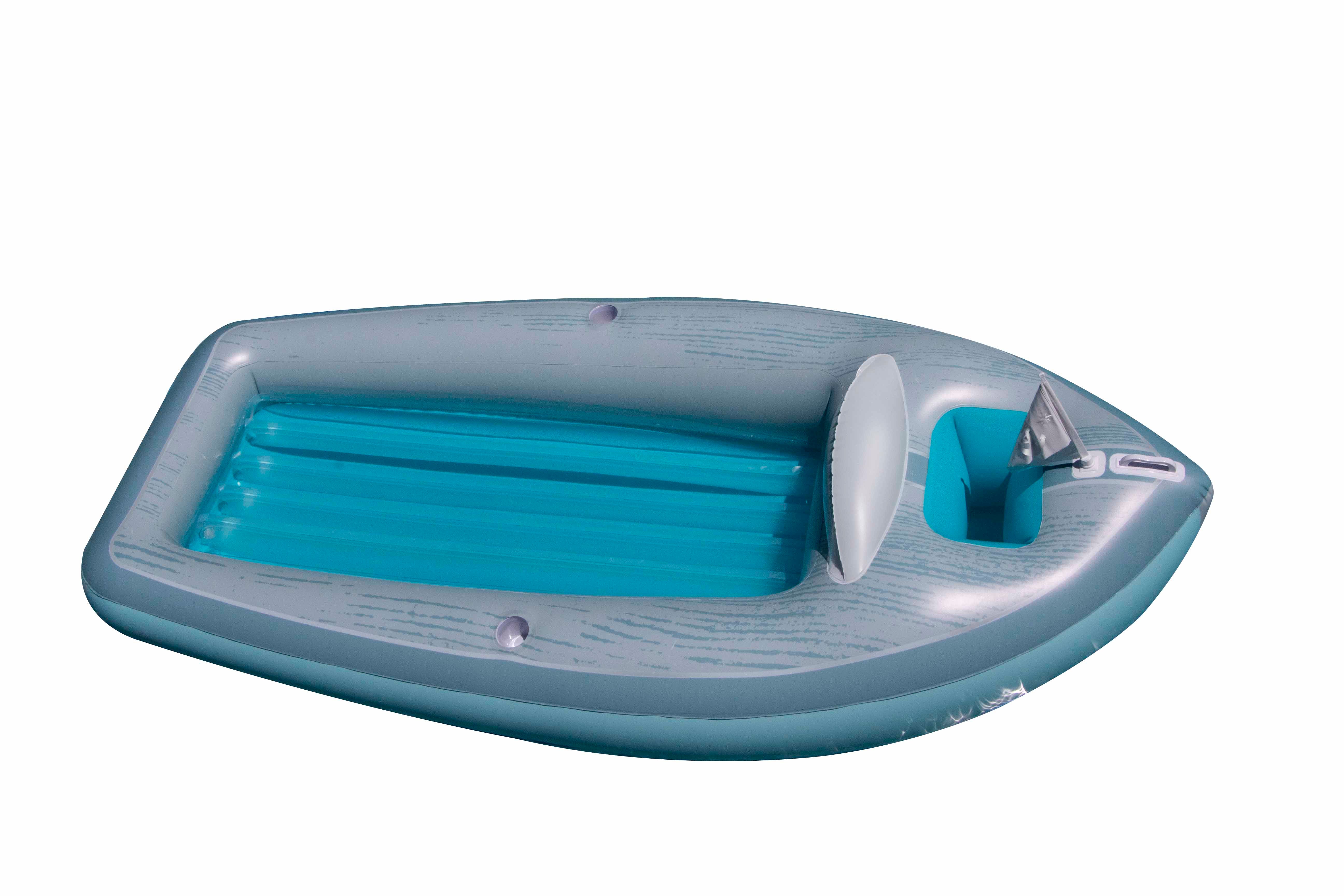  105-Inch Inflatable Gray and Blue Classic Boat Cruiser with Cooler Pool Float - Gray - Bonton