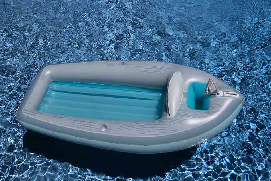  105-Inch Inflatable Gray and Blue Classic Boat Cruiser with Cooler Pool Float - Gray - Bonton