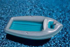 105-Inch Inflatable Gray and Blue Classic Boat Cruiser with Cooler Pool Float