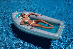 105-Inch Inflatable Gray and Blue Classic Boat Cruiser with Cooler Pool Float