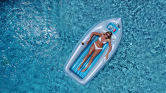 105-Inch Inflatable Gray and Blue Classic Boat Cruiser with Cooler Pool Float