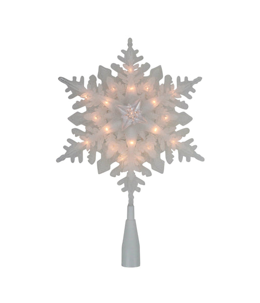 Lighted White Frosted 3-D Snowflake Christmas Tree Topper 10"