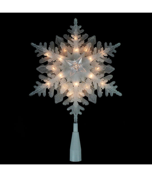 Lighted White Frosted 3-D Snowflake Christmas Tree Topper 10"