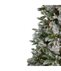 Flocked Rosemary Emerald Angel Pine Artificial Christmas Tree with Pre-Lit Clear LED Lights, 9'