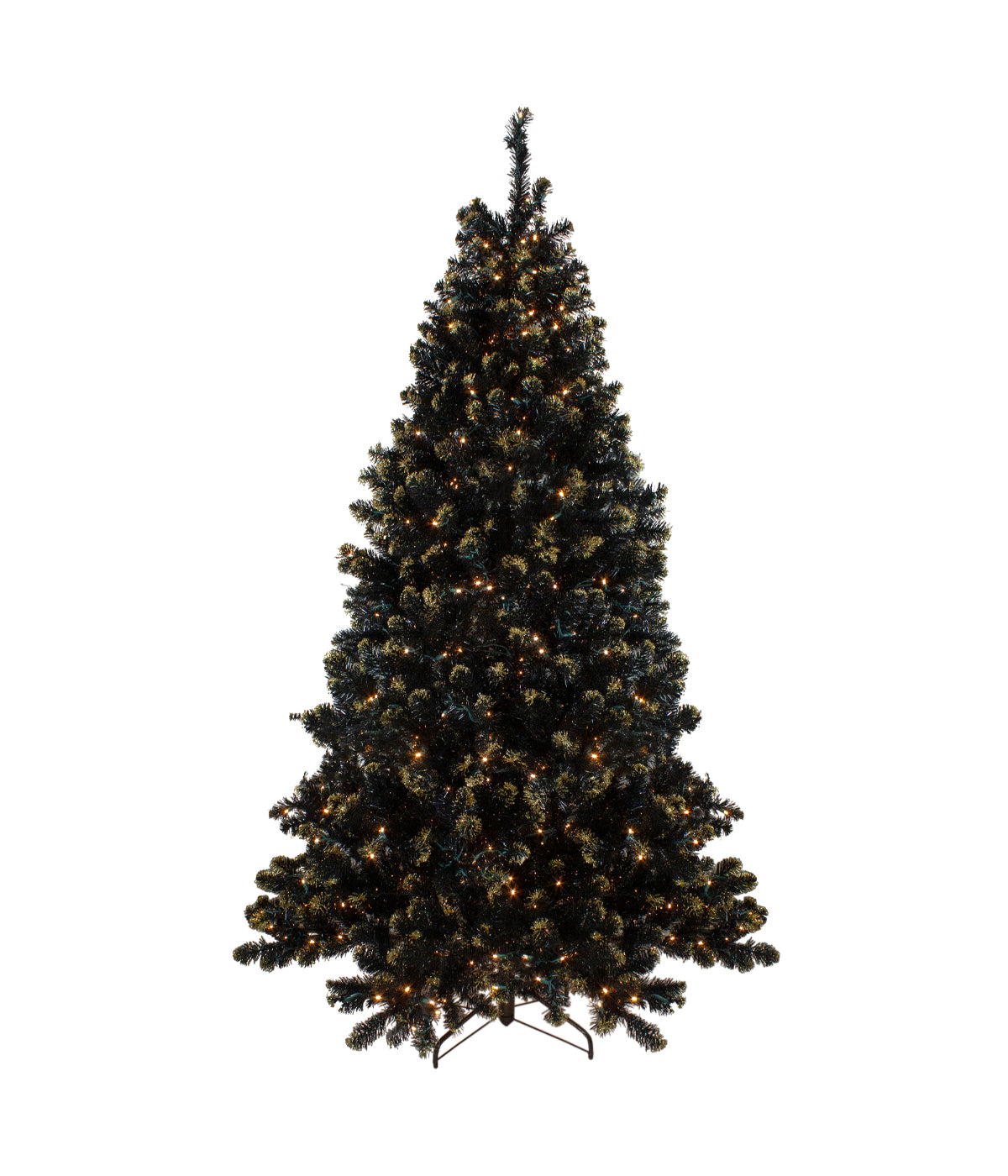  Black Crystal Pine with Gold Glitter Artificial Christmas Tree with Pre-Lit LED Clear Lights, 7.5' - Black - Bonton