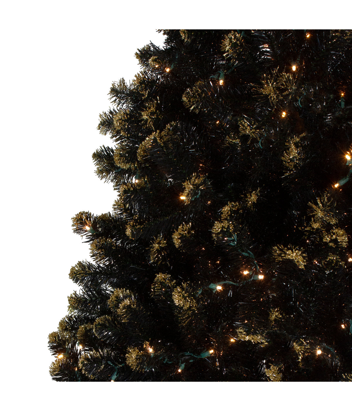  Black Crystal Pine with Gold Glitter Artificial Christmas Tree with Pre-Lit LED Clear Lights, 7.5' - Black - Bonton