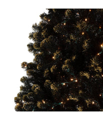 Black Crystal Pine with Gold Glitter Artificial Christmas Tree with Pre-Lit LED Clear Lights, 7.5'