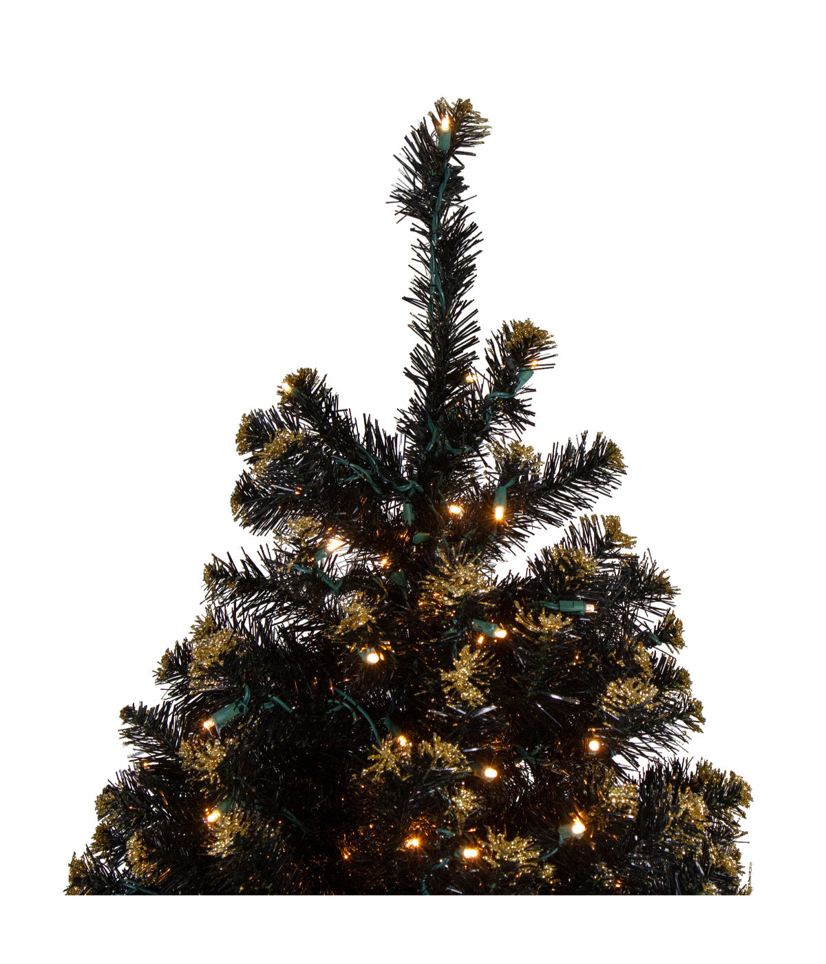  Black Crystal Pine with Gold Glitter Artificial Christmas Tree with Pre-Lit LED Clear Lights, 7.5' - Black - Bonton