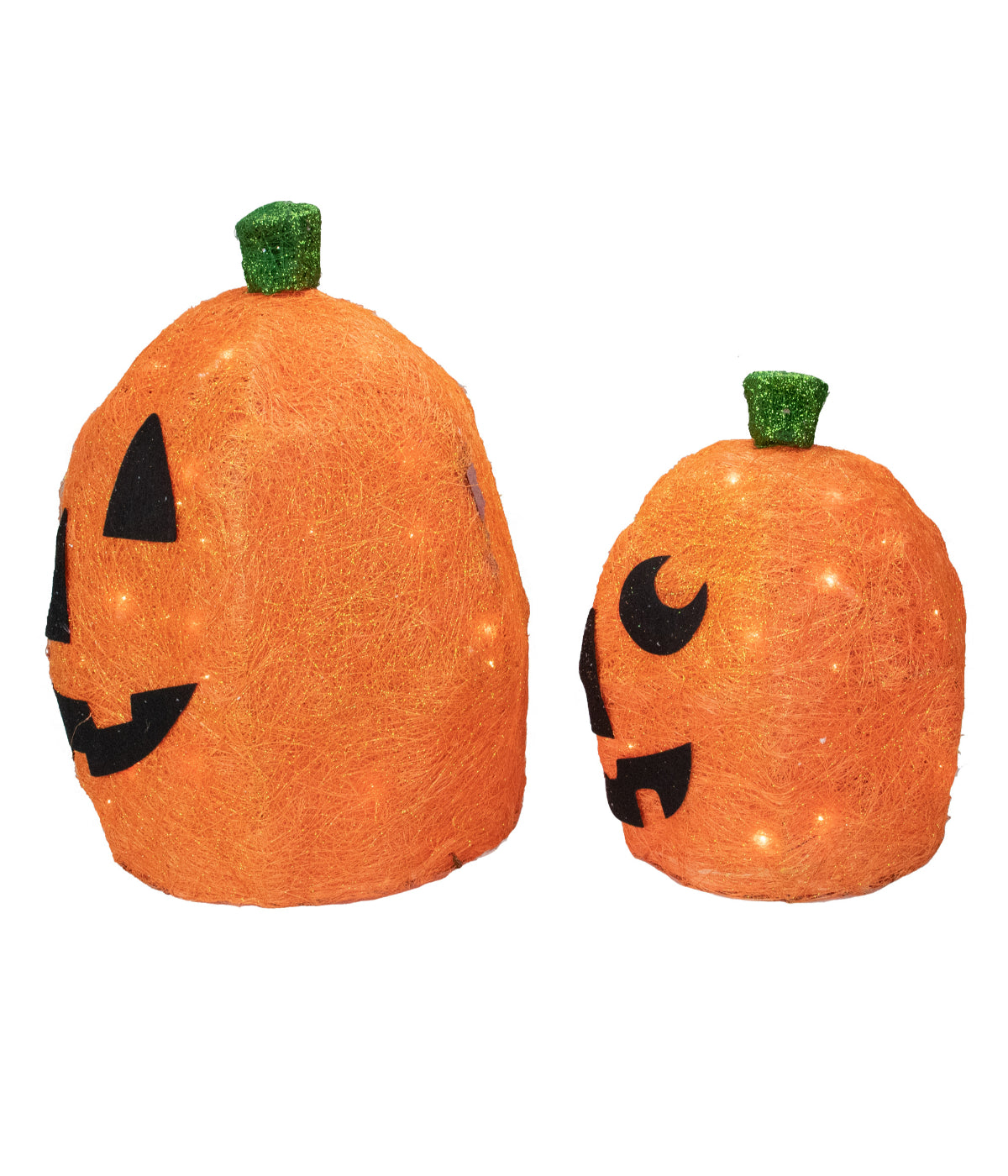  Set of 2 Lighted Sisal Jack O' Lanterns Outdoor Halloween Decorations - Orange - Bonton