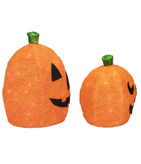 Orange Lighted Sisal Pumpkins Outdoor Halloween Decorations Set of 2