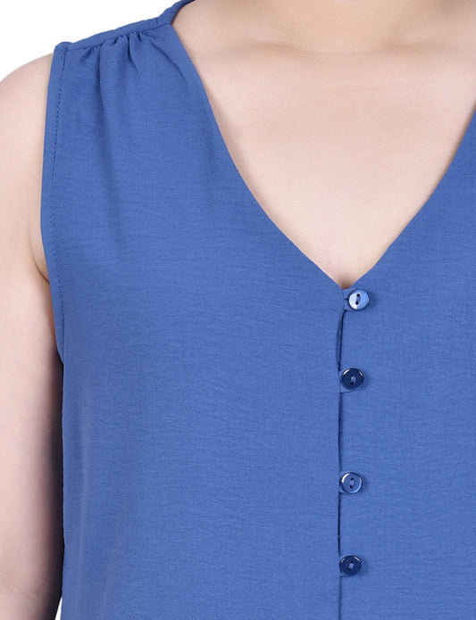 Sleeveless Button Front Blouse
