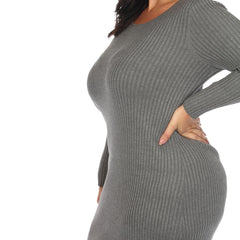 Plus Size Long Sleeve Rib Midi Sweater Dress