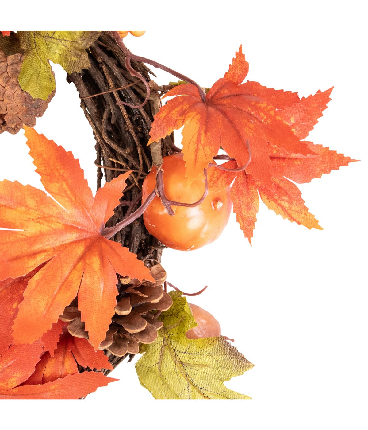  Orange Foliage with Pine Cones and Pumpkins Autumn Harvest Wreath Orange - Orange - Bonton