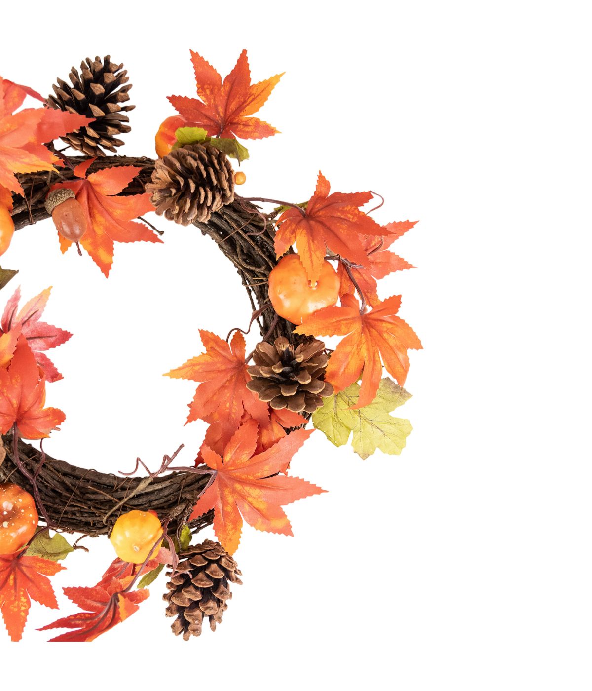  Orange Foliage with Pine Cones and Pumpkins Autumn Harvest Wreath Orange - Orange - Bonton