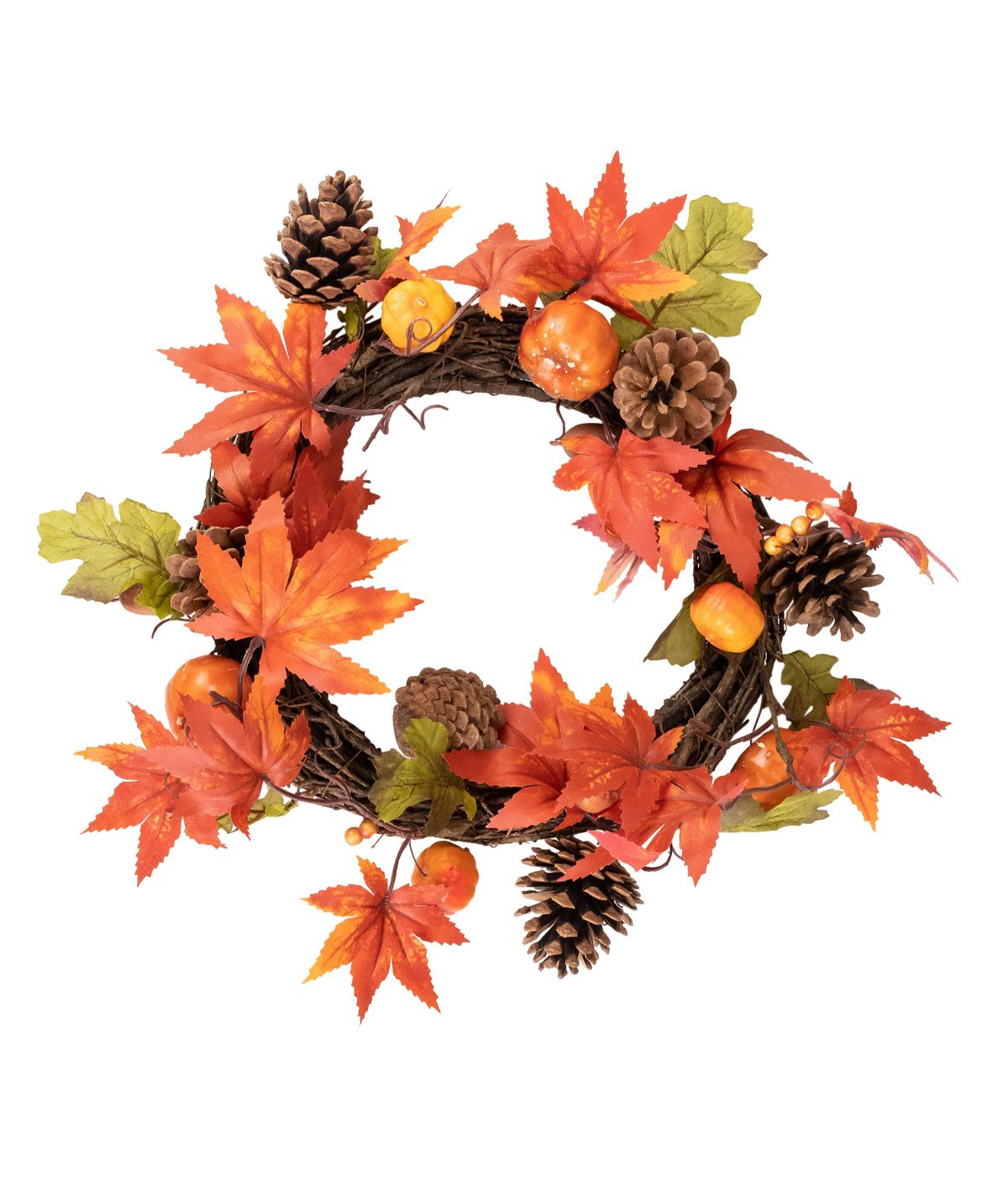  Orange Foliage with Pine Cones and Pumpkins Autumn Harvest Wreath Orange - Orange - Bonton