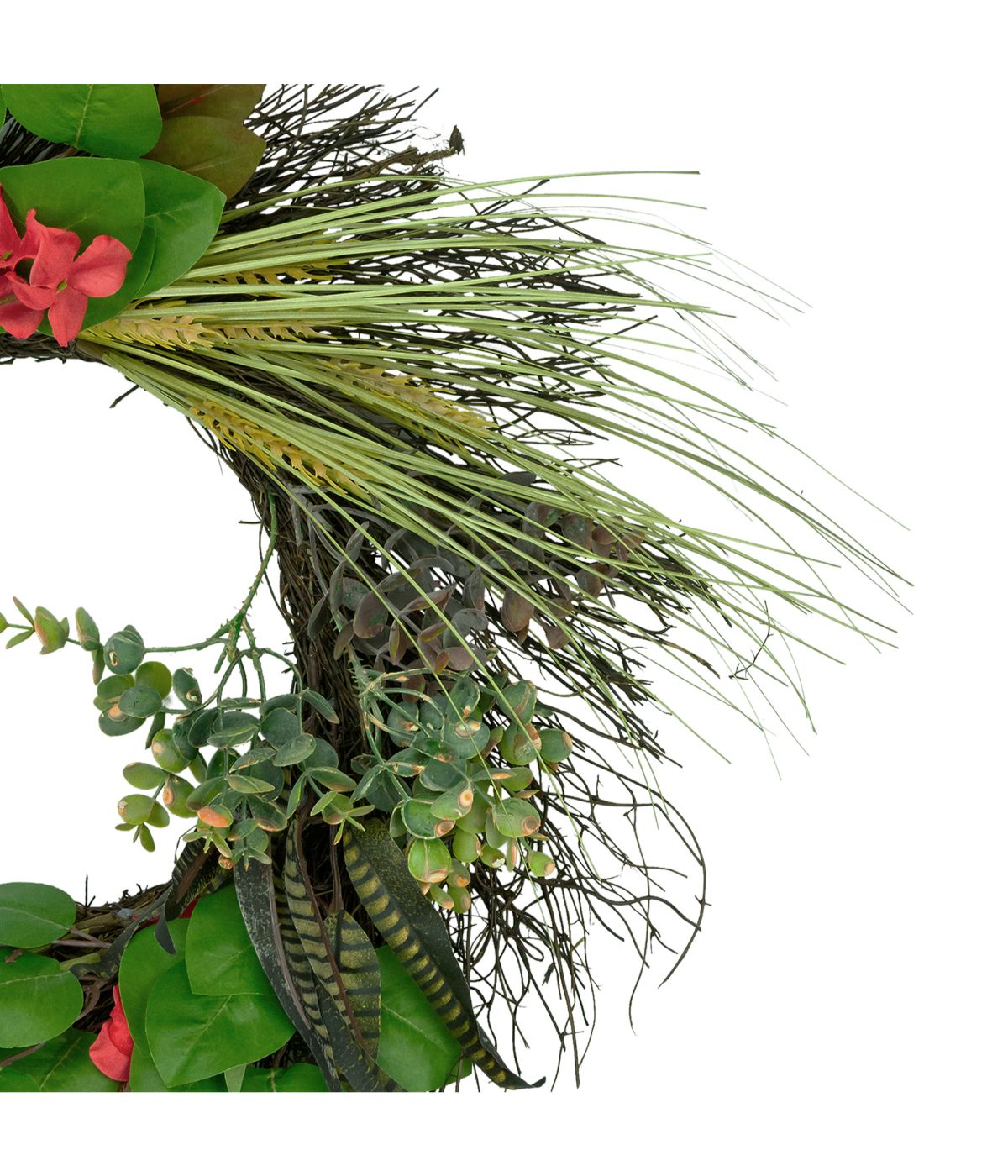  Wheat, Eucalyptus and Twig Artificial Wreath Green - Green - Bonton