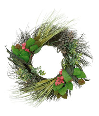 Wheat, Eucalyptus and Twig Artificial Wreath Green