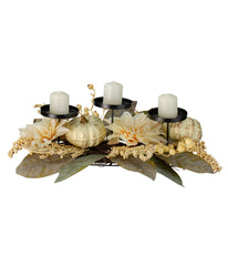 White Dahlia and Pumpkin Fall Candle Holder Centerpiece White