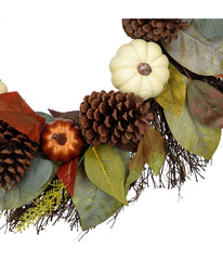 Pumpkin Pinecone and Gourd Artificial Fall Harvest Wreath Green