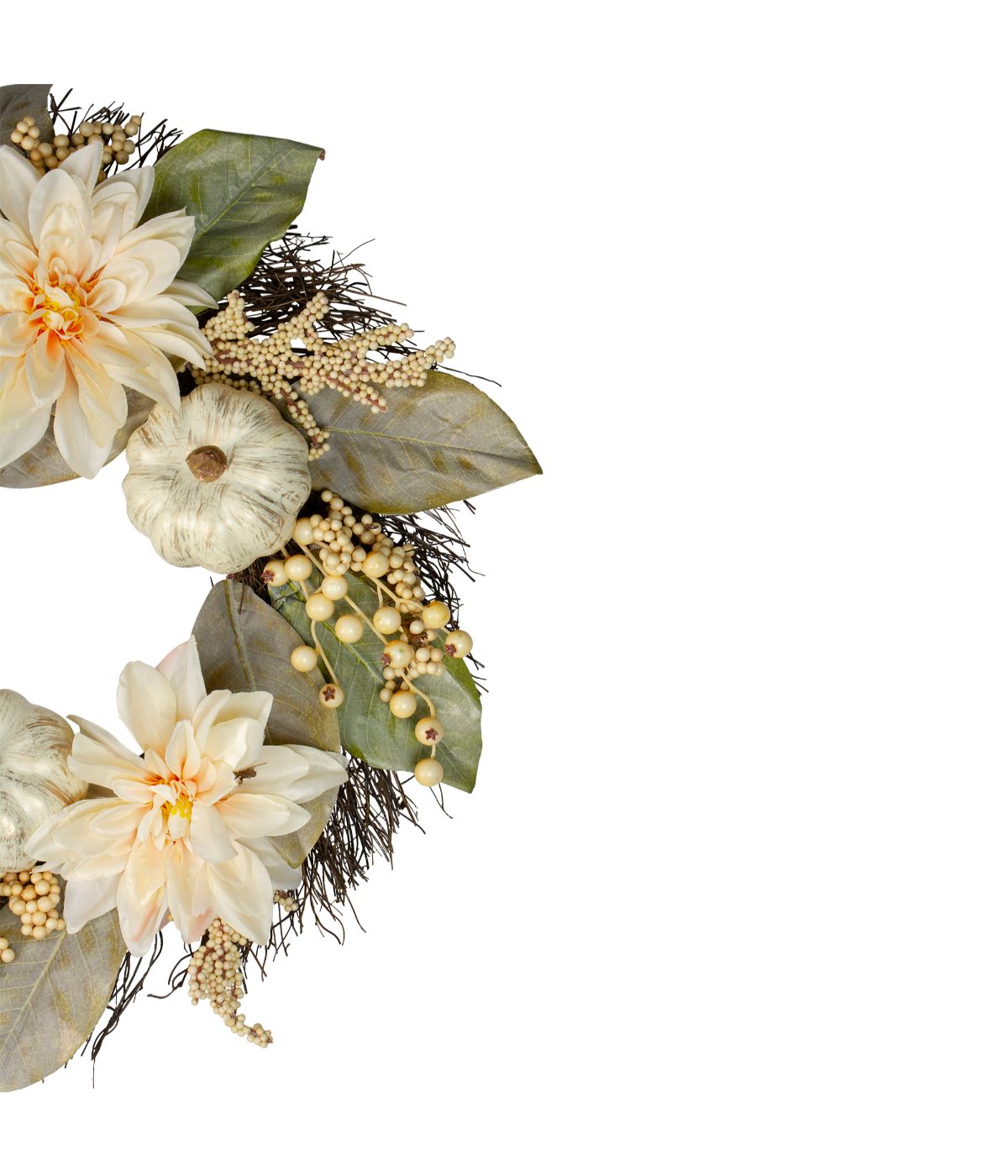  Dahlia and Pumpkin Fall Artificial Floral Wreath White - White - Bonton