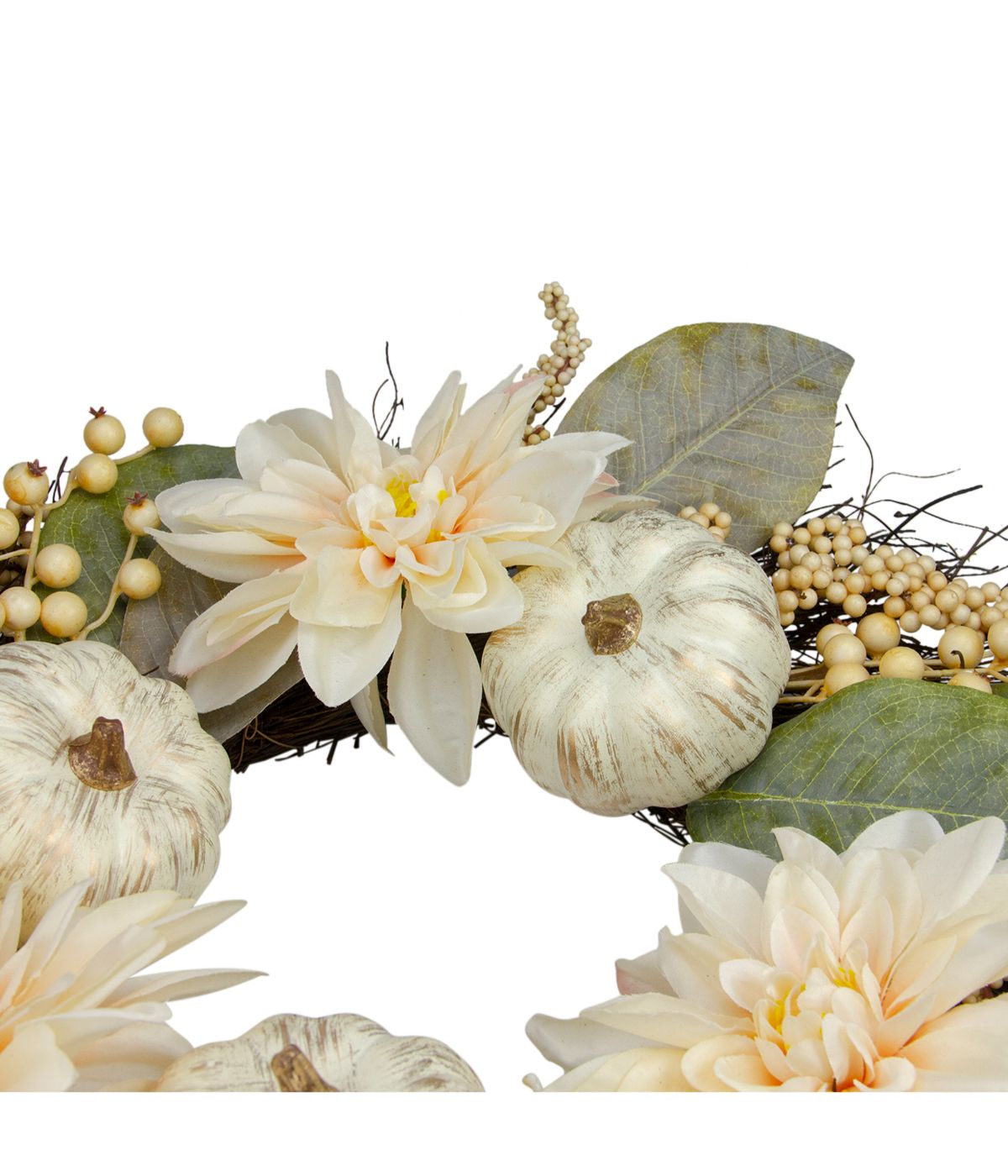  Dahlia and Pumpkin Fall Artificial Floral Wreath White - White - Bonton