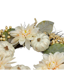 Dahlia and Pumpkin Fall Artificial Floral Wreath White